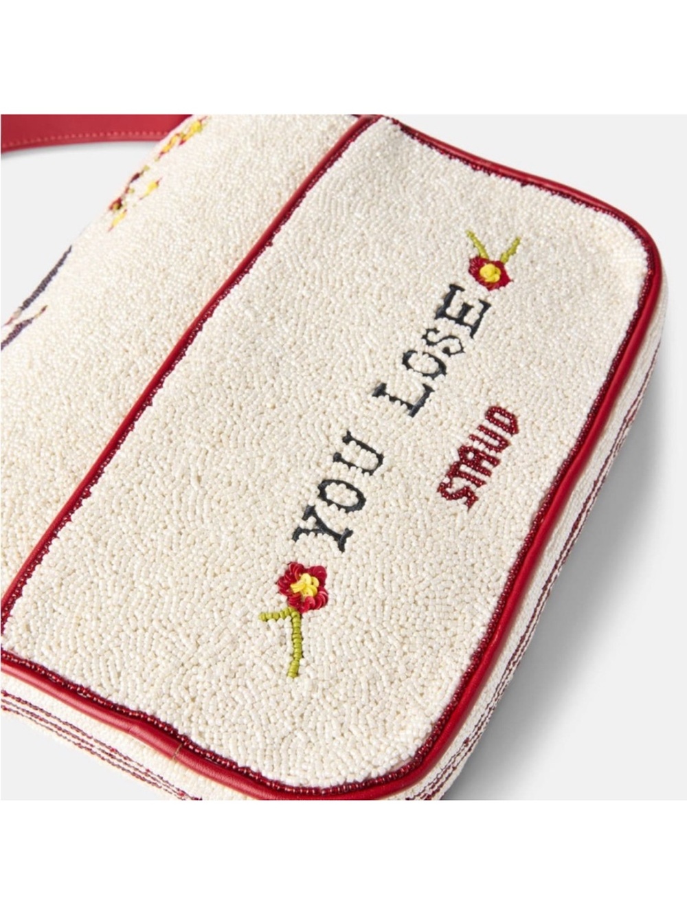 STAUD Cream Beaded Shoulder Bag with Red Trim - Picture 2 of 8